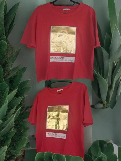 T-shirt rood goud Shine all day S, Kleding | Dames, T-shirts, Nieuw, Maat 36 (S), Rood, Korte mouw, Verzenden