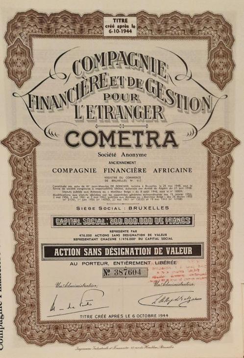 Cometra - Compagnie Financière Africaine - 1962, Postzegels en Munten, Aandelen en Waardepapieren, Aandeel, 1950 tot 1970, Ophalen of Verzenden