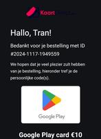 Belgische google play code €10, Eén persoon, Cadeaubon, Overige typen