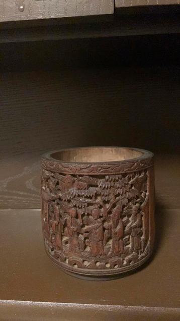Oude Chinese bamboe hout pot  beschikbaar voor biedingen
