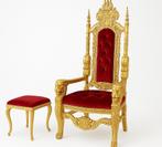Exclusieve Troonstoel met krukje – Goud & Rood fluweel, Antiek en Kunst, Antiek | Meubels | Stoelen en Sofa's, Ophalen
