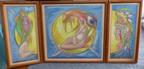HERREMAN LODE, drieluikje, gouache, Antiek en Kunst, Kunst | Schilderijen | Modern, Ophalen of Verzenden