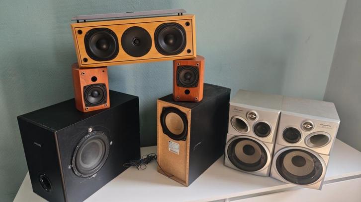 Zelfgemaakte luidsprekers en subwoofer voor thuis, Audio, Tv en Foto, Luidsprekerboxen, Zo goed als nieuw, Complete surroundset