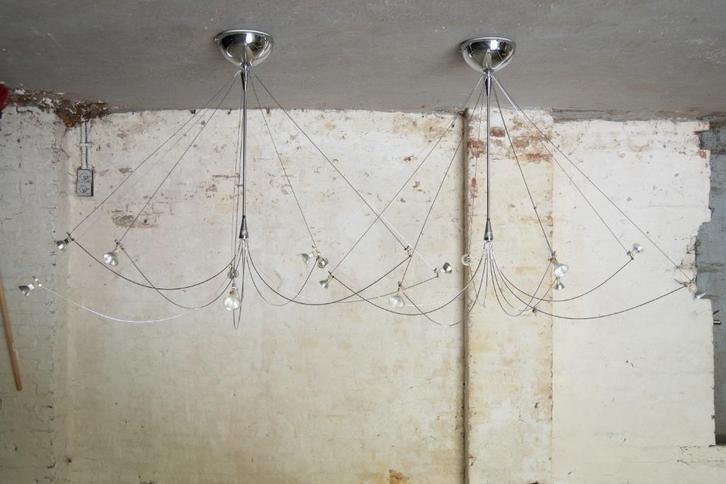 2x Italiaans Design Hanglampen - Solzi Luce, Huis en Inrichting, Lampen | Hanglampen, Zo goed als nieuw, 75 cm of meer, Metaal