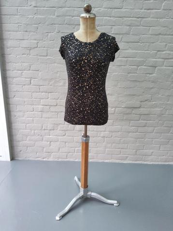 T-shirt noir à paillettes dorées neuf, Neuf, Manches courtes, Enlèvement ou Envoi, Laura scott