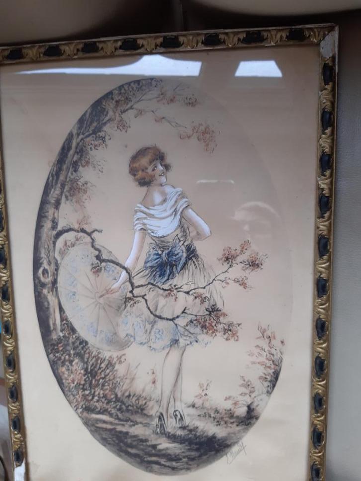 Aquatint Art Deco opgehoogd met verf Alfred Renaudin 1866-19, Antiek en Kunst, Kunst | Etsen en Gravures, Ophalen of Verzenden