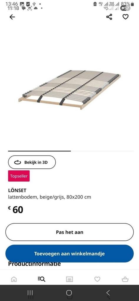 2x lattenbodem 80x200 voor een bed 160x200., Ophalen