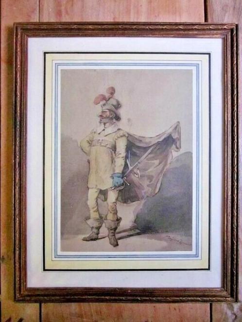 Aquarel Pequegnot Capitaine Fracasse 1878 Gautier Theater, Antiek en Kunst, Kunst | Tekeningen en Fotografie, Ophalen of Verzenden