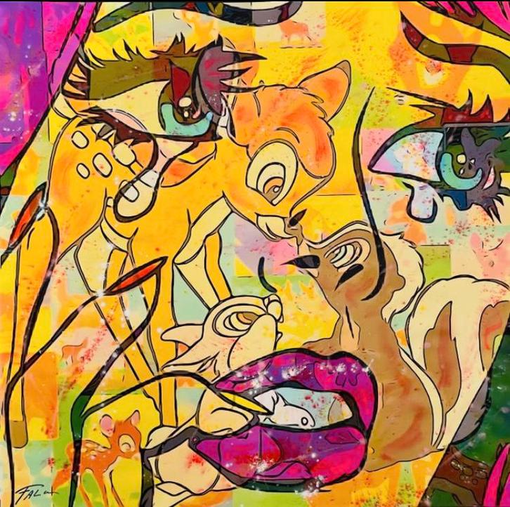 Nieuw - Schilderij Joachim Falco - Girl thinking about Bambi, Antiek en Kunst, Kunst | Schilderijen | Modern, Ophalen of Verzenden