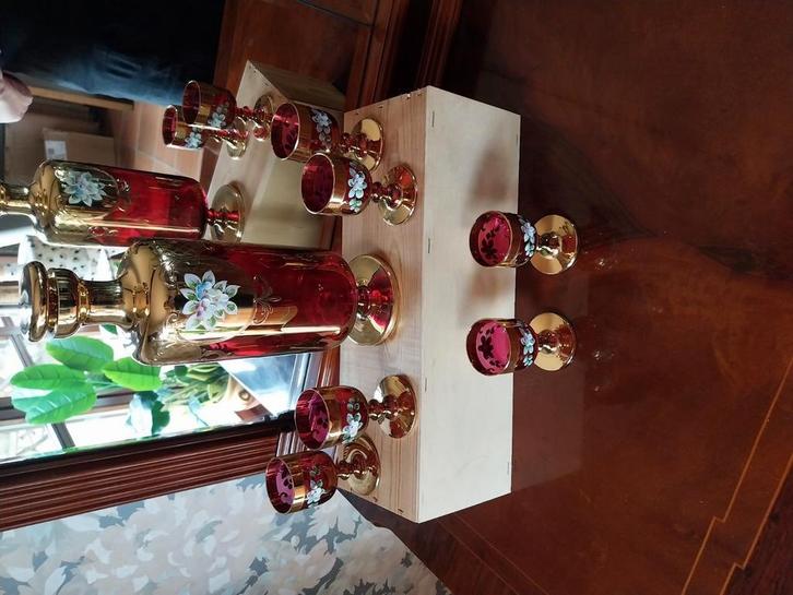 Prachtige venitiaans cristalen karaf met 6 borrelglaasjes, Huis en Inrichting, Woonaccessoires | Overige, Zo goed als nieuw, Ophalen of Verzenden