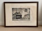 schilderij van huis op dorpsplein, Ophalen of Verzenden