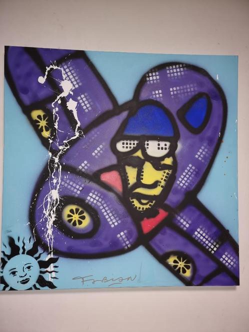 Fabian (Herman Brood) AIRPLANE   Acrlyl spuitbus mix media o, Antiek en Kunst, Kunst | Schilderijen | Klassiek, Ophalen