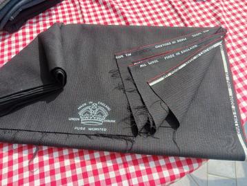 Wollen stof – All Wool, Made in England – zwart met strepen beschikbaar voor biedingen
