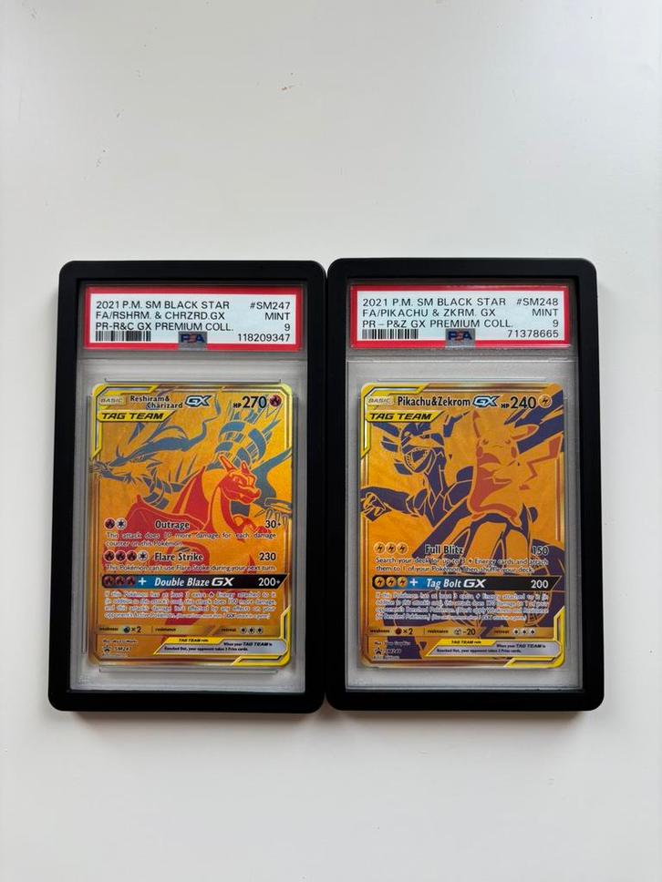 Reshiram Charizard GX SM247 PSA 9+Pikachu&Zekrom SM248 PSA 9, Hobby en Vrije tijd, Verzamelkaartspellen | Pokémon, Verzenden