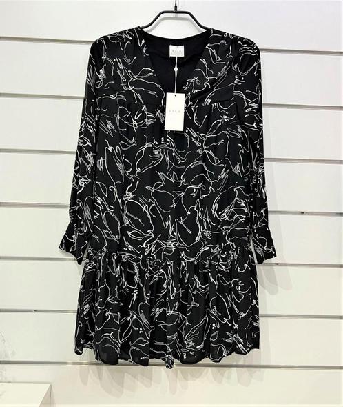 Dames V-hals jurk met lange mouwen - maat 36, Kleding | Dames, Jurken, Nieuw, Maat 36 (S), Zwart, Knielengte, Ophalen of Verzenden