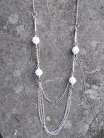 Collier sautoir neuf en métal avec perles blanches, Bijoux, Sacs & Beauté, Argent, Enlèvement ou Envoi, Argent, Neuf