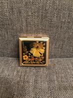 Antiek pillendoosje vierkant gouden bloemen, Ophalen of Verzenden