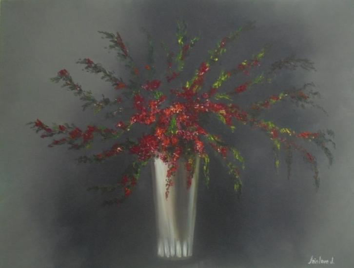 olieschilderij modern : vaas met bloemen (60x80), Antiek en Kunst, Kunst | Schilderijen | Klassiek, Ophalen of Verzenden