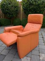 Oranje leren verstelbare relaxfauteuil, Huis en Inrichting, Ophalen, Gebruikt, Leer