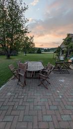 Teak Tuinset tafel+stoelen+ligbedden+kussens, Ophalen, Zo goed als nieuw, Hout, Stoel
