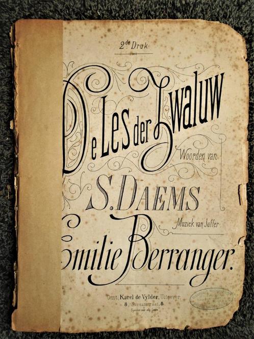 [19e eeuw] - "De Les der Zwaluw" - S.Daems/Emilie Berranger, Muziek en Instrumenten, Bladmuziek, Gebruikt, Overige soorten, Populair