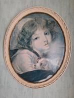 Cadre ovale ancien en bois « fille avec chien », Bois, Enlèvement, Utilisé, 50 à 75 cm