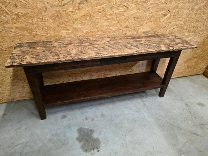 Massief houten karaktervolle sidetable 173cm.vaste prijs, Maison & Meubles, Tables | Dessertes, Enlèvement