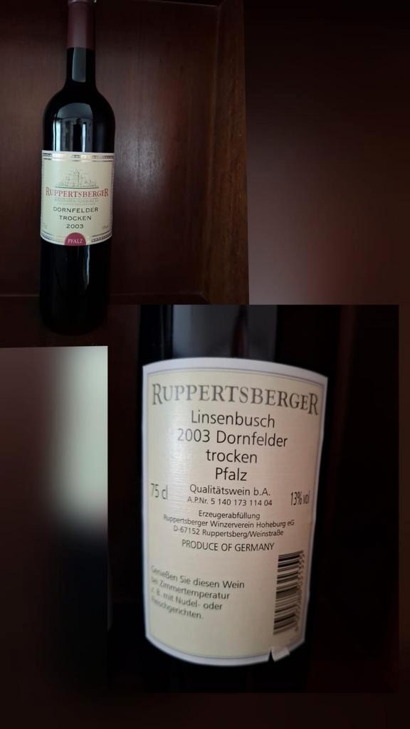 Ruppertsberger Dornfelder Trocken 2003 Pfalz, Verzamelen, Wijnen, Zo goed als nieuw, Rode wijn, Vol, Ophalen of Verzenden