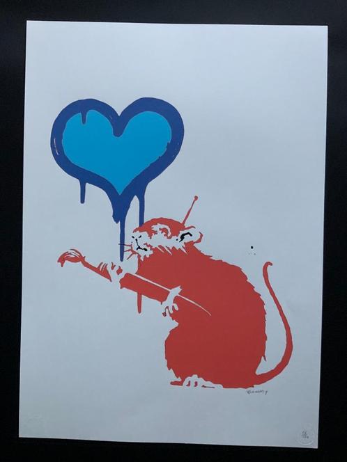 BANKSY Love rat genummerd met stempel (50 X 70 cm, Antiquités & Art, Art | Lithographies & Sérigraphies, Enlèvement ou Envoi