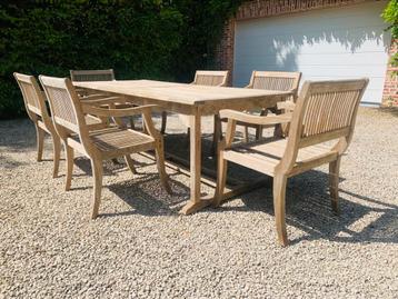 Grote Teak Tuinset Tafel 240 + 6 armleun stoelen beschikbaar voor biedingen