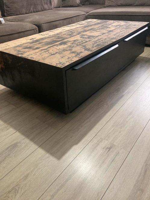 Salontafel teakhout MOET NU WEG zwart met lades 130cm hout, Huis en Inrichting, Tafels | Salontafels, Zo goed als nieuw, Teakhout