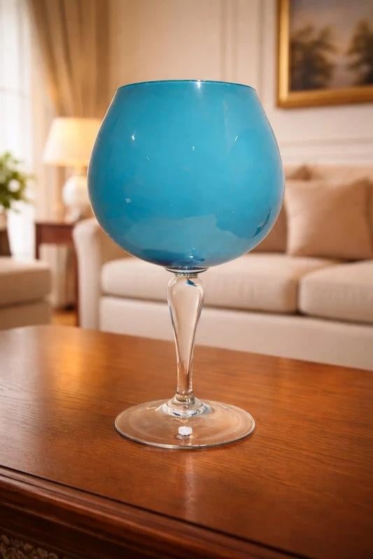 Calice, turkooisblauwe opaline decoratieve vaas, Antiek en Kunst, Antiek | Glaswerk en Kristal, Ophalen of Verzenden