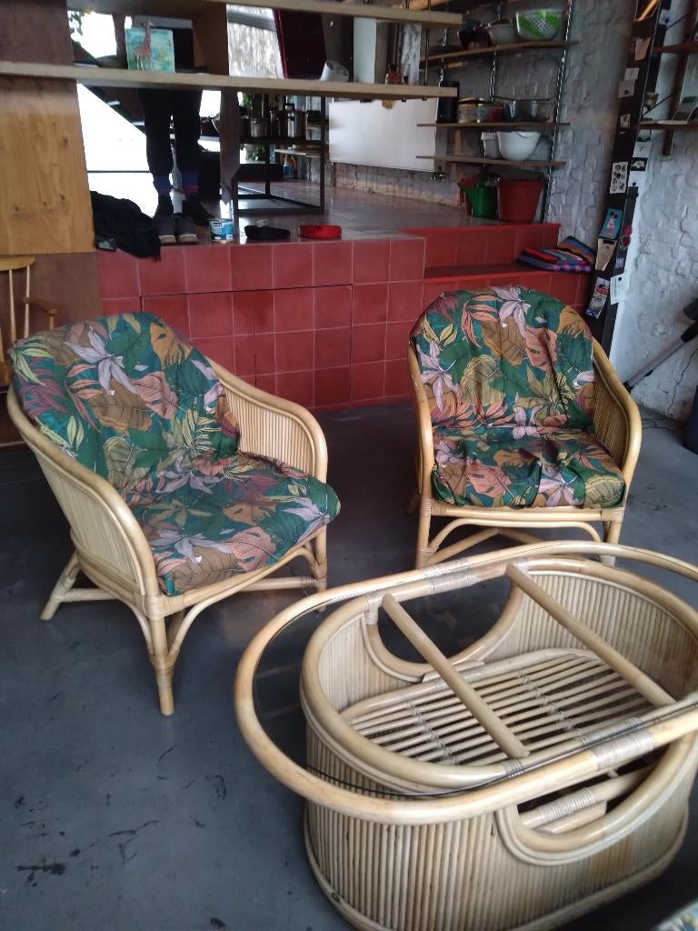 4-delige vintage TIKI tuinset bamboe, Tuin en Terras, Ophalen, Gebruikt, Hout, Tuinset