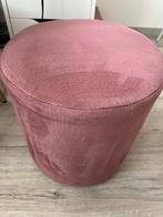Pouf rond velours rose Ø35 x H43 cm – très bon état, Maison & Meubles, Enlèvement, Comme neuf, Rond