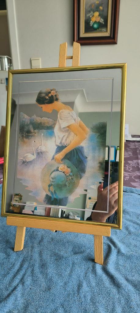 Aquarel op spiegel van Raffaella Blanc met titel "Vanessa", Antiek en Kunst, Kunst | Schilderijen | Klassiek, Ophalen