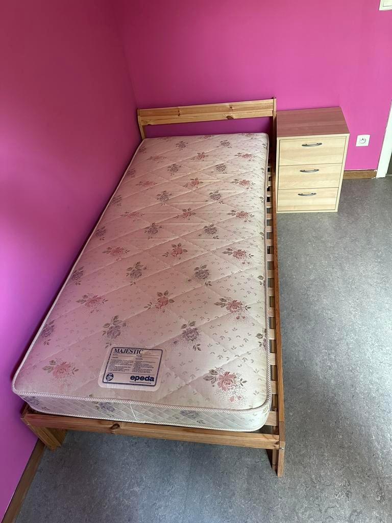 Lit avec matelas 90, 90 cm, Une personne, Brun, Enlèvement