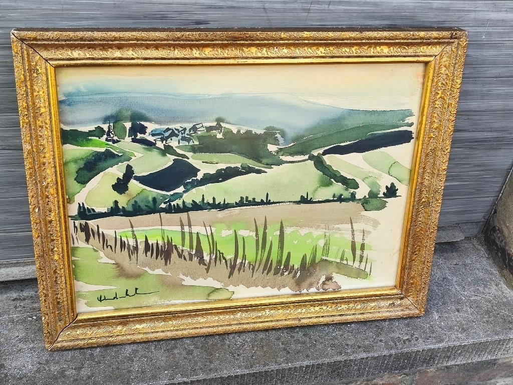 Aquarelle paysage signe, Ophalen of Verzenden