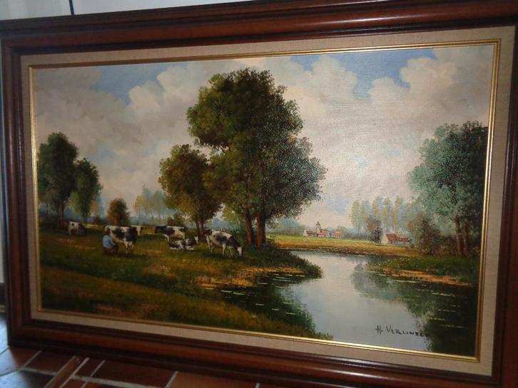 Grande belle peinture signée -Traire des vaches  dans le pré, Antiquités & Art, Art | Peinture | Classique, Enlèvement