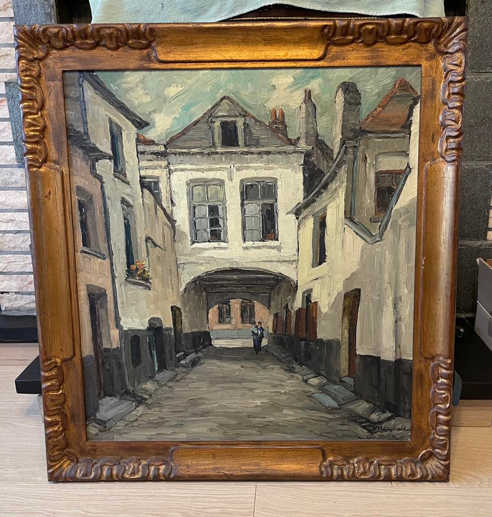 Stadszicht, olie op doek, August VANDECASTEELE (1889-1969), Enlèvement