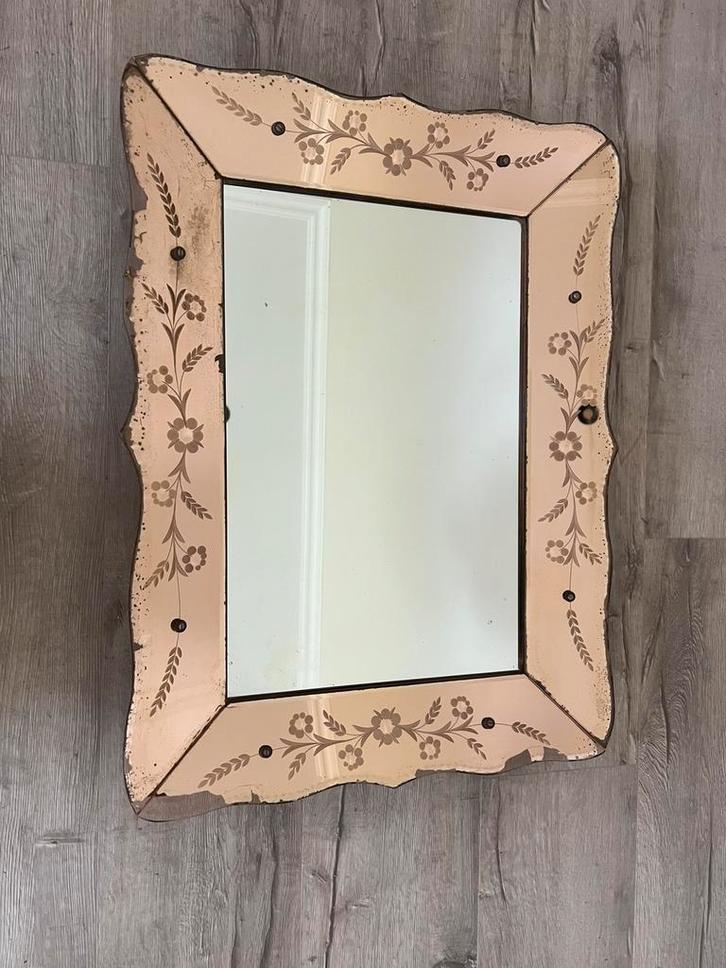 Antieke Venetiaanse wandspiegel, Huis en Inrichting, Woonaccessoires | Spiegels, Gebruikt, 50 tot 75 cm, Minder dan 100 cm, Rechthoekig