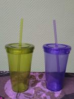 Set van 2 Plastieken Drankbekers Met Rietjes, Ophalen, Overige materialen, Gebruikt, Overige typen