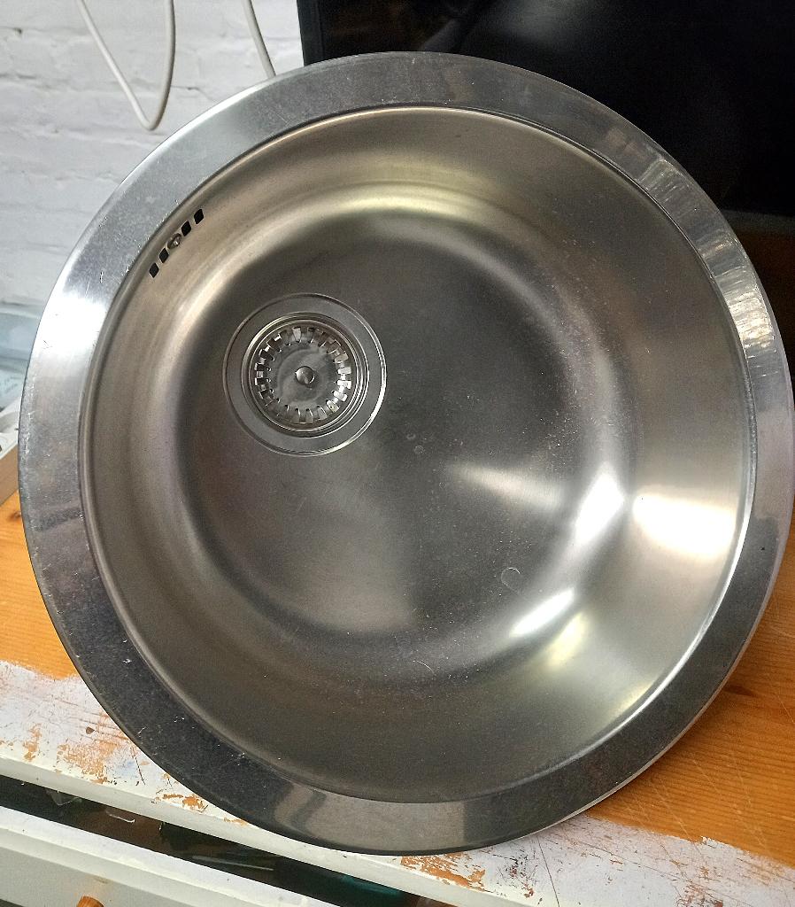 Évier cuisine inox rond (avec siphon gris), Maison & Meubles, Enlèvement, Utilisé, Gris