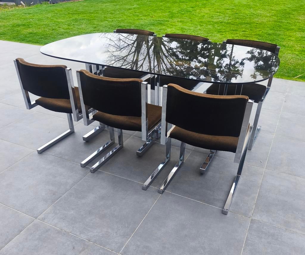 Chaises vintage avec table en verre, Enlèvement