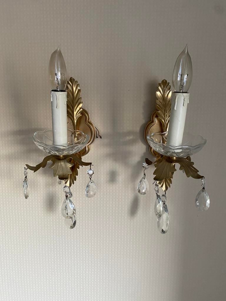 Vintage wandlampjes met kristallen, set van 2, Antiek en Kunst, Antiek | Verlichting, Ophalen of Verzenden