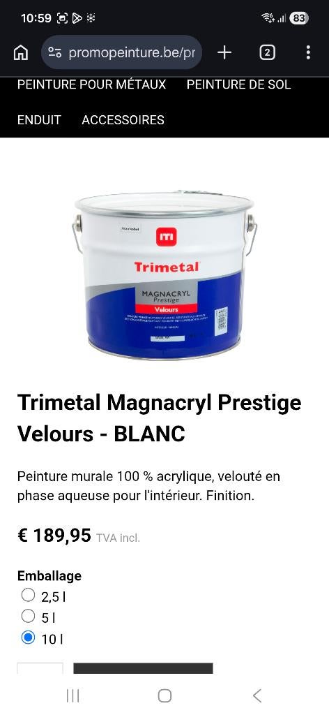 Peinture trimetal, Bricolage & Construction, Neuf, Autres couleurs, 10 à 15 litres, Enlèvement