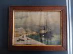 Aquarel maritiem tafereel, stoomboot aan de kade, Antiek en Kunst, Ophalen