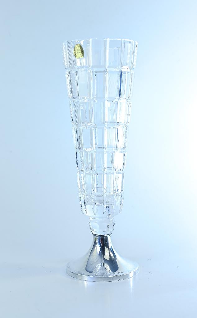 kristallen vaas met zilver voet, Antiek en Kunst, Ophalen of Verzenden