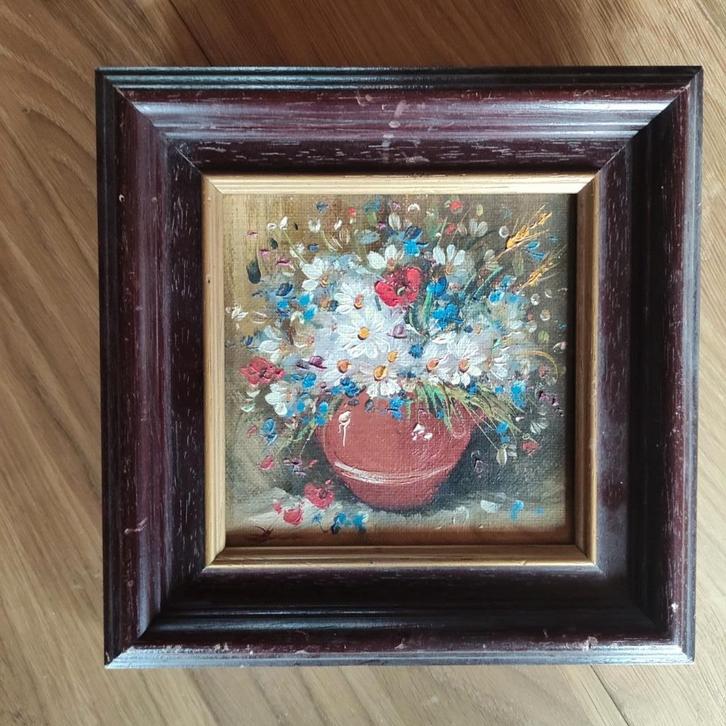 Schilderij bloemen in bloempot, Antiek en Kunst, Kunst | Schilderijen | Klassiek, Ophalen of Verzenden