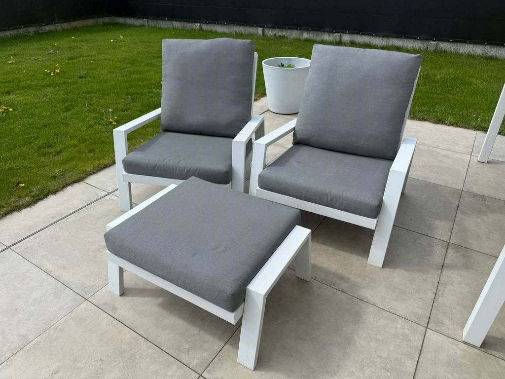 Tweedehands Exterio lounge stoelen + poef set top, Tuin en Terras, Tuinsets en Loungesets, Zo goed als nieuw, Ophalen