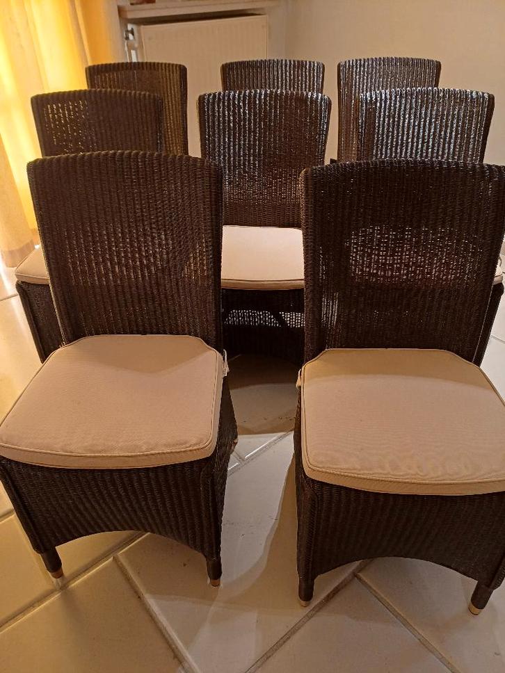 8 Vincent sheppard stoelen Loyd loom + kussens, Maison & Meubles, Chaises, Comme neuf, Bois, Osier ou Rotin, Tissus, Brun, Enlèvement